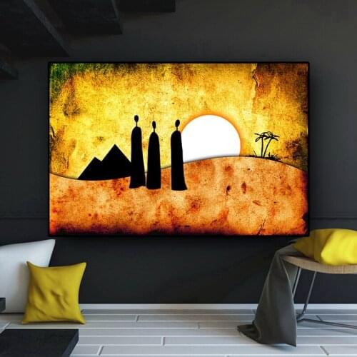 Gold Abstract Landscape African Figure Oil Painting on Canvas Posters and Prints Cuadros Art on the Wall Picture for Living Room