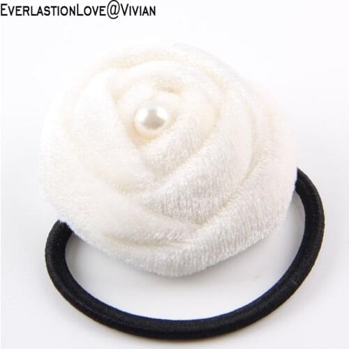 Beautiful velvet Flower rose Pink Hair Scrunchie Horsetail Hairband Rope Hair Bands Hairpins Women Headwear 1pc hair accessories