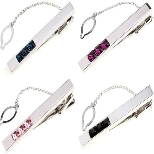10pcs/lot Elegant Crystal Tie Clip With Chain Classic Rhinestone Tie Pin Necktie Bars Business Style Mens Jewelry Accessory