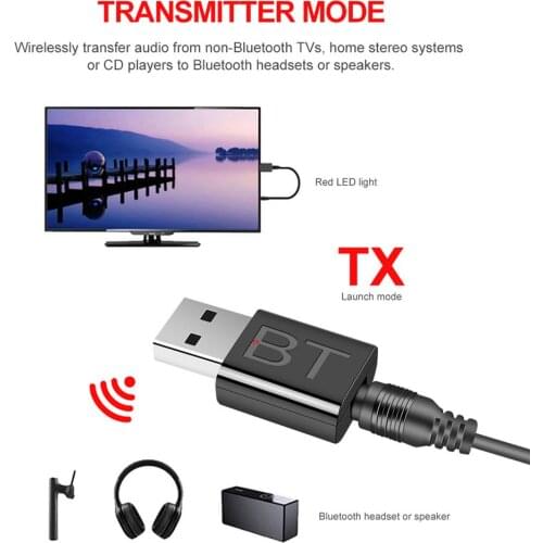 2 In 1 USB Wireless Bluetooth 5 Receiver Transmitter Adapter 3.5mm Jack Auxiliary Audio Dongle Adapter For Car Home Audio Video