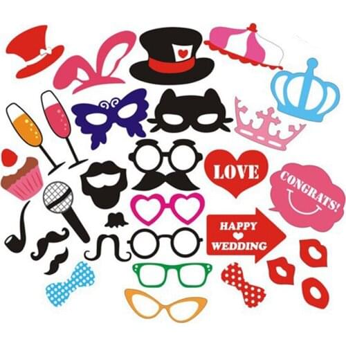 32pcs/Set Party Photo Booth Props Wedding Photo Booth Props Mustache Birthday Party Favors Mustache Lips Photobooth Props