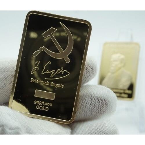 5pcs/lot 1 oz Germany famous Person Friedrich Engels Gold Plated Bar Metal Souvenir Coin Free Shipping