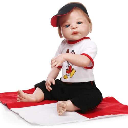 57CM 100% silicone baby dolls for sale/real Boy doll reborn babies rooted hair blue eyes creative gift for kids bonecas