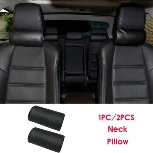 1PC/ 2Pcs Pu Leather Car Neck Pillows Head Support Protector Black Easy Install And Clean Universal Headrest Backrest Cushion