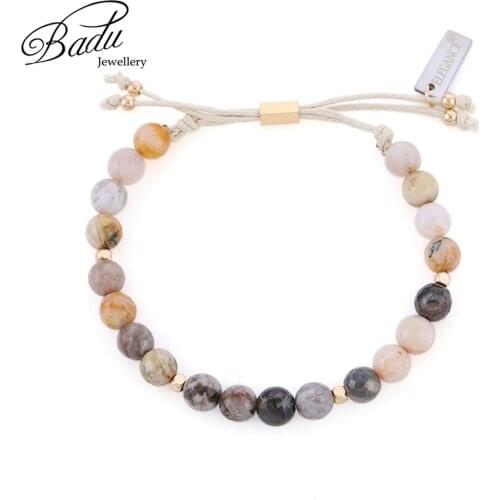 Badu Natural Stone Beads Bracelet Drawstring Adjustable Vintage Bracelets for Girls Wholesale Jewelry Gift for Girls Dropship