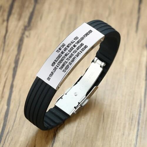 Men Silicone Bracelets Custom To Dad Logo Engraving Stainless Steel Identification Wristband ID Bracelet For Fathers Day Gift