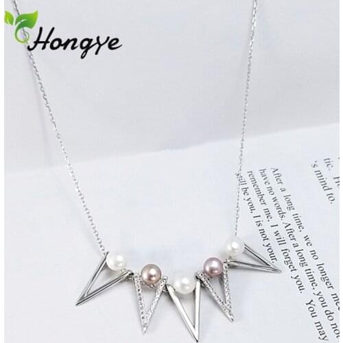 Hongye Women Personalized Pearl Necklaces Silver 925 Designer Brand Triangles Pendant Neck Chains Girls Jewelry Gifts Fashion