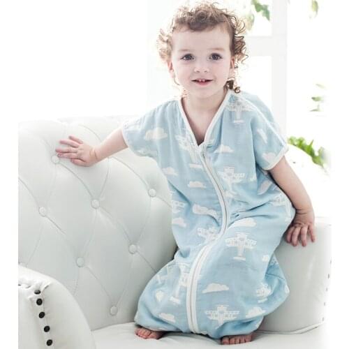Pure cotton baby gauze sleeping bag, thin summer baby sleeping bag child anti kicking quilt straddle