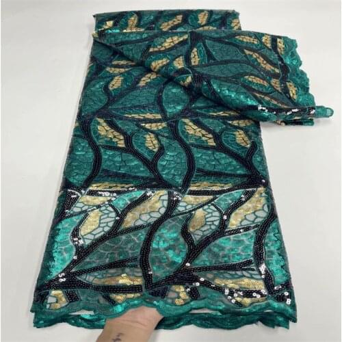 Sequins Fabric African Color Embroidery Elegant French African Nigerian Latest Design New Style Best Selling Green/Yellow