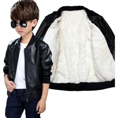 Childrens jacket boy jacket autumn spring PU leather jacket children plus velvet warm cotton jacket boy slim clothes