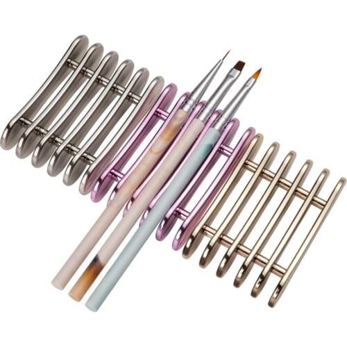 Nail Art Brushes Holder Metal Electroplating Mini Pen Holder Multifunctional 5 Grid Nail Pen Holder 3 Colors Optional Nail Tools