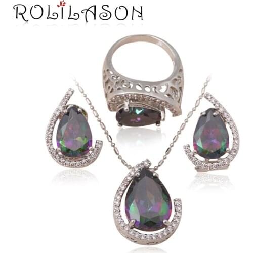 So shining Elegant Set silver plated Inlay Mystic Zircon Fashion Jewelry set Pendants Earrings Ring sz #6.5 #7.5 #8.5 MS034