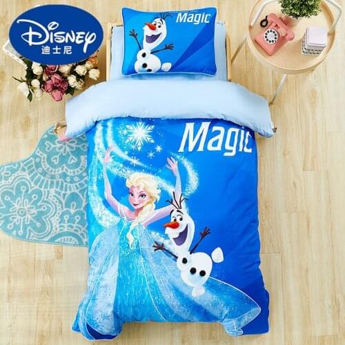 Disney Cartoon Elsa Frozen Bedding Set for Baby Crib Bed 3Pcs Duvet Cover Bedsheet Pillowcases for Baby Boys Girls 60x120cm