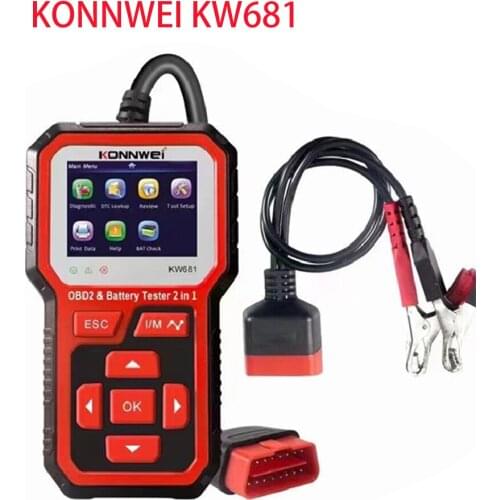 KONNWEI KW681 6V-12V OBD2 Code Reader Auto Scanner + Battery Tester 2 In 1 Car Diagnostic Tool Battery Analyzer Multi-Language