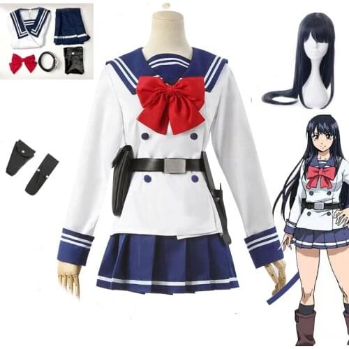 Japanese Anime High-Rise Invasion Honjo Yuri Cosplay Costume Dark Blue Wig Sailor JK Uniform Bag Skirt Suit For Halloween