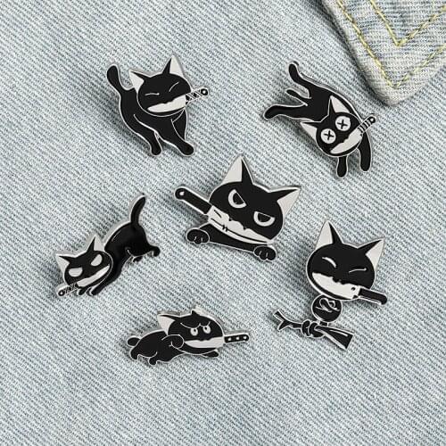 Creative Cartoon Cute Black Cat Knife Handle Brooch Black Wild Fashion Personality Medal Wild Medal Jewelry Men And Women Ing