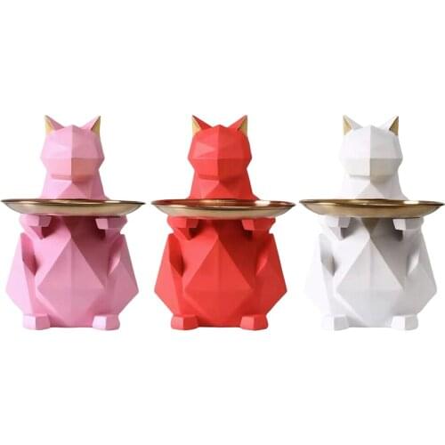 Creative Decoration Natural Resin Multifunction Geometric Cat Ornament Tray Multicolor for Living Room Jewelry Earrings Holder