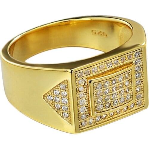 OTIY S925 Fashion Hip Hop Jewelry Iced Out Ring 18K Gold Plated Custom Ring Diamond Crystal CZ Bling Ring for Men mens rings