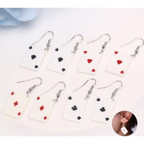 Fashion Women Spoof Funny Poker Card Drop Dangle Earrings Resin Statement Jewelry Gift Personality Poker Earrings