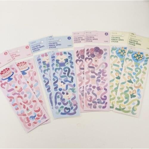 1PC Kawaii Colorful Ribbon Bear Decorative Sticker Scrapbooking Ins DIY Album Planner Journal Cute Stationery Stickers