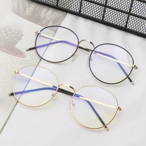 Fashion Anti-Blue Light Metal Glasses Women Men Vintage Round Frame Computer Protection Eyeglasses Ultra Light Eyeglasses