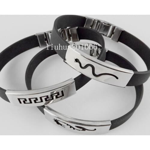 Wholesale Mens jewelry 36 pcs quality black rubber stainless steel bracelets Fashion Jewellery