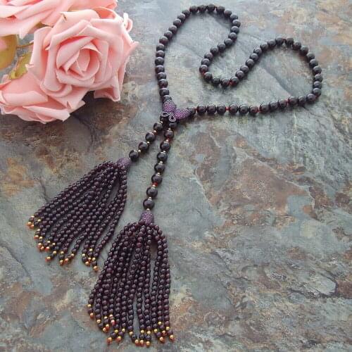 Gold plated Zircon butterfly 32'' Natural Garnet Necklace