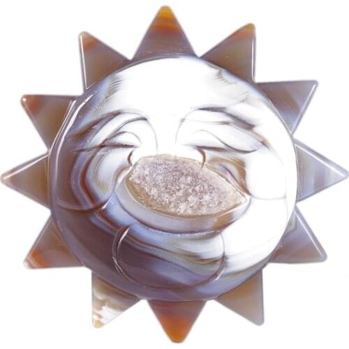 TUMBEELLUWA Sun Shape Natural Agate Geode Figurine Reiki Healing Positive Energy Stone Carved Good Luck Crystal Gifts Home Decor