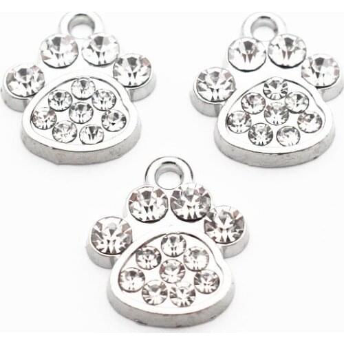 20pcs/lot Alloy Crystal dogs paw Dangle Charms Lobster Clasp Hanging Charm For Pendant Earrings Floating Charms Jewelry