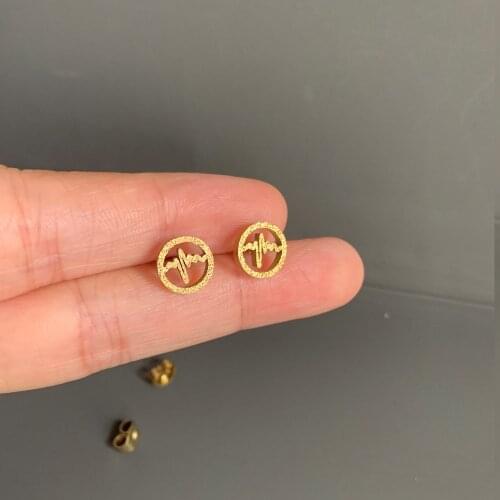 Simple Cute Gold Color Matte Flash Shape Round Stud Earring Women Girl Small Stainsteel Steel Ear Stud Cuff Jewelry