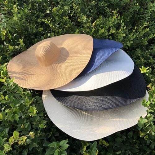 60% Dropshipping!! Women Hat 25cm Super Wide Brim Sun Protection Summer Solid Color All Match Beach Hat Fashion Accessories