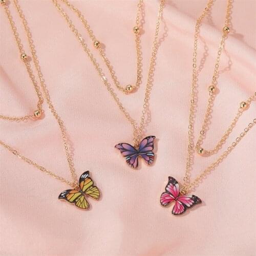 LETAPI Luxury Female Butterfly Pendant Necklaces Colorful Rhinestone Gold Color Chain Simple Choker Necklace Jewelry For Woman