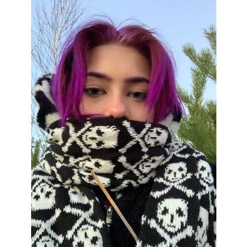 Fashion Skull Pattern Party Winter Scarf Women Neckerchief Female Unique Men Scarves with Black Fringe