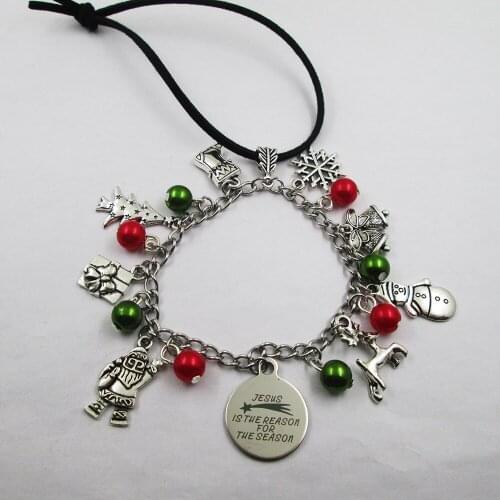 Jesus is the reason for the season christmas theme leather stainless steel chain rearview mirror christmas tree decoration