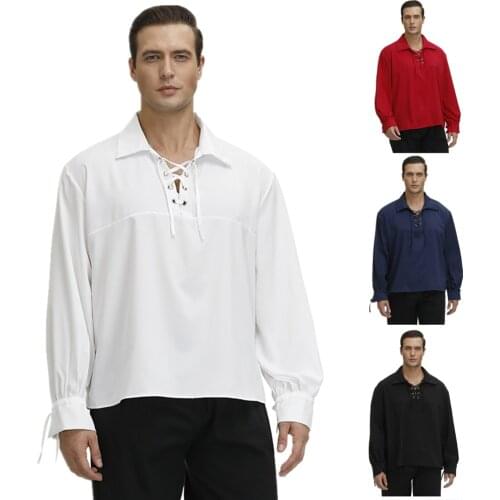 Pirate shirt for men Renaissance Medieval White T Shirt Pirate costume puffy shirt