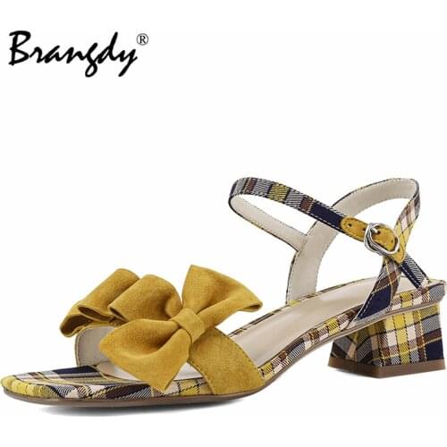 Fashion Women Shoes Summer Open Toe Bowtie Design Thick Heel Sandals Ankle Strap High Platform Sandals High Heel Dress Shoes