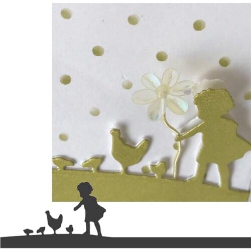 Girl Feeding Chickens Border Die Cuts For Card Making Border Metal Cutting Dies Stencils 2020 Crafts Cards