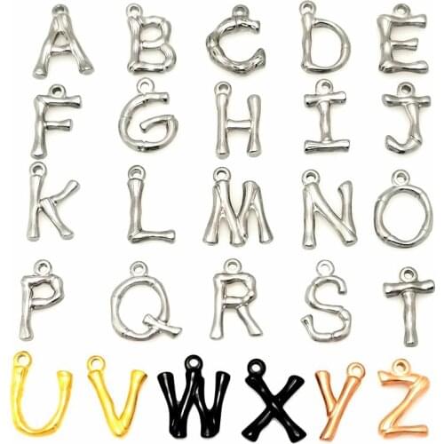 Retro Striped DIY 26 Letters Tag Stainless Steel Pendant for Bracelet Necklace Jewelry Making Wholesale 50pcs