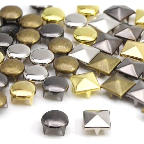 100Pcs 6-12mm 4 Claw Rivets Square/Round Metal Spike Studs Pyramid Rivets For Leather Spikes On Clothes/Shoes/Bags/Belt Punk DIY