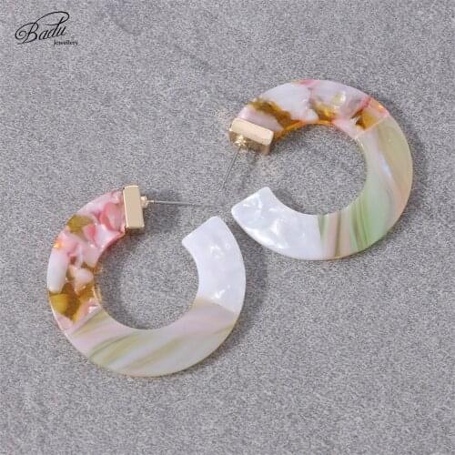 Badu Stitching Acrylic Stud Earrings for Women Bohemian Colorful Round Hollow Earring Fashion Party Jewelry Gift for Girls