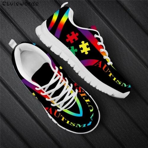 ELVISWORDS Autism Awareness Printed Ladies Lightweight Walking Shoes Casual Lace-up Sneaker Flats for Female zapatos mujer 2021