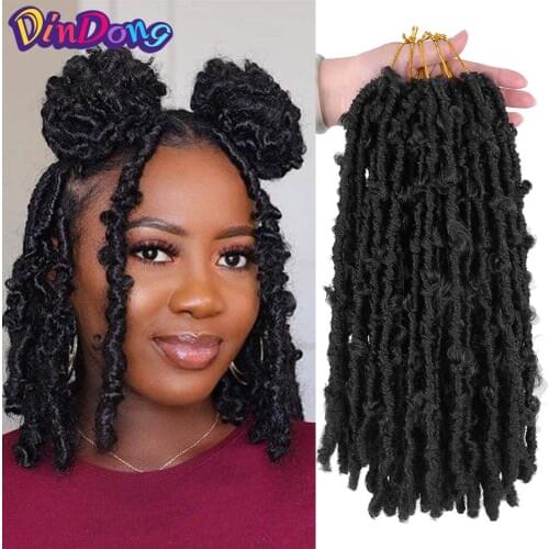 DinDong Butterfly Locs Distressed Bob Locs 14 inch Synthetic Crochet Hair Braids Pre Looped Braid Hair Bulk Hair For Women