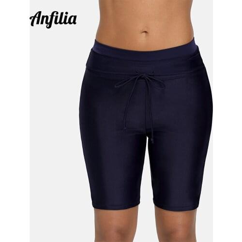 Anfilia Women Capris Pants Bikini Bottom Swim Trunks Swimwear Briefs Skinny Swimsuit Bandage Adjustable Swimming Bottom