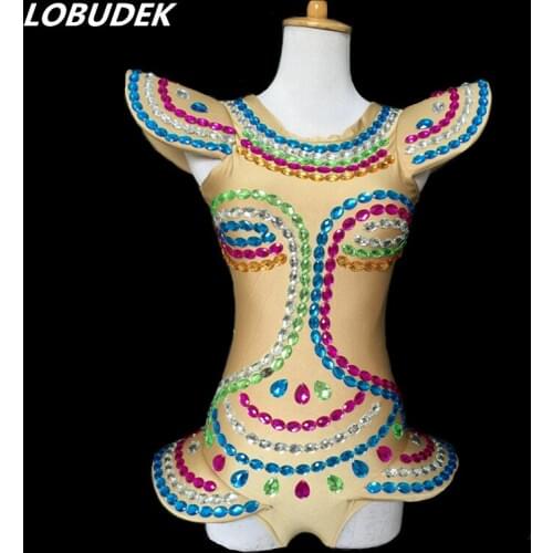 European style Bar Female DJ DS costumes Colorful Crystals stones bodysuit Nightclub Dancer stage show catsuit jazz dance outfit