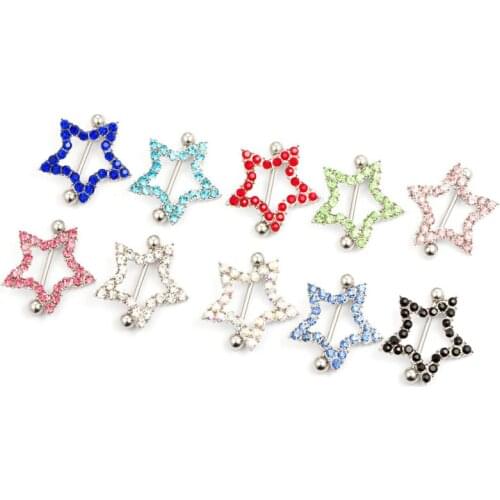 1Pair Silver color Star Nipple Piercing Multicolor Barbell Nipple Ring Body Piercing Earrings for Women girls Fashion Jewelry