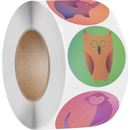 1 Roll Simple Strokes Cartoon Animal Print Label Stickers Craft Per Roll Stationery Adhesive Sealing Baking Paper