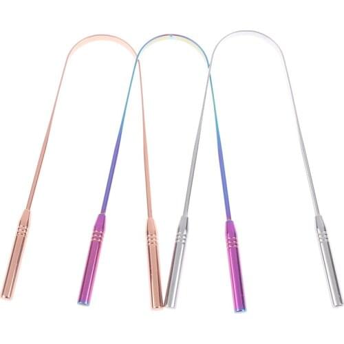 1PCS Oral Hygiene Stainless Steel Tongue Scraper Metal Tongue Fresh Breath Cleaning Toothbrush 3 Colors