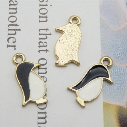Julie Wang 10PCS Enamel Tiny Penguin Charms Alloy Gold Tone Animal Pendant Bracelet Earrings Jewelry Making Accessory