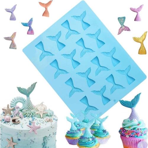 16 Grids Christening Mermaid Tail Silicone Mold Fishtail Fondant Cupcake Cake Decorating Baking Tools Soap Mold Fish Fork tail