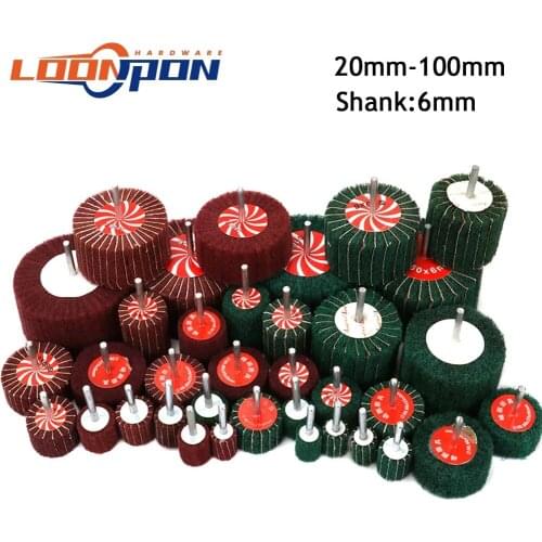 20-100mm Non-woven Flap Sanding Wheel Scouring Pad Grinding Sandin 6mm Shank Polishing Grinding head For Metal Cleaning 2-10pcs